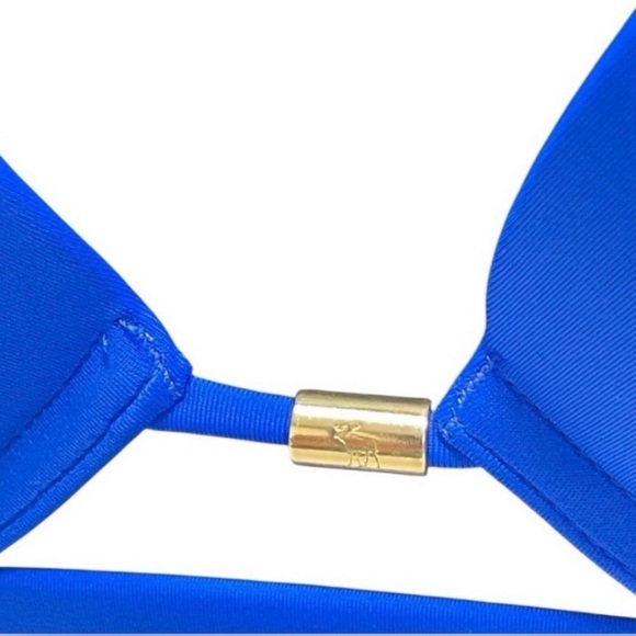 Abercrombie & Fitch Blue Push-Up Bikini Top 34B Gold Accent Cross-Back Swim - Picture 3 of 6